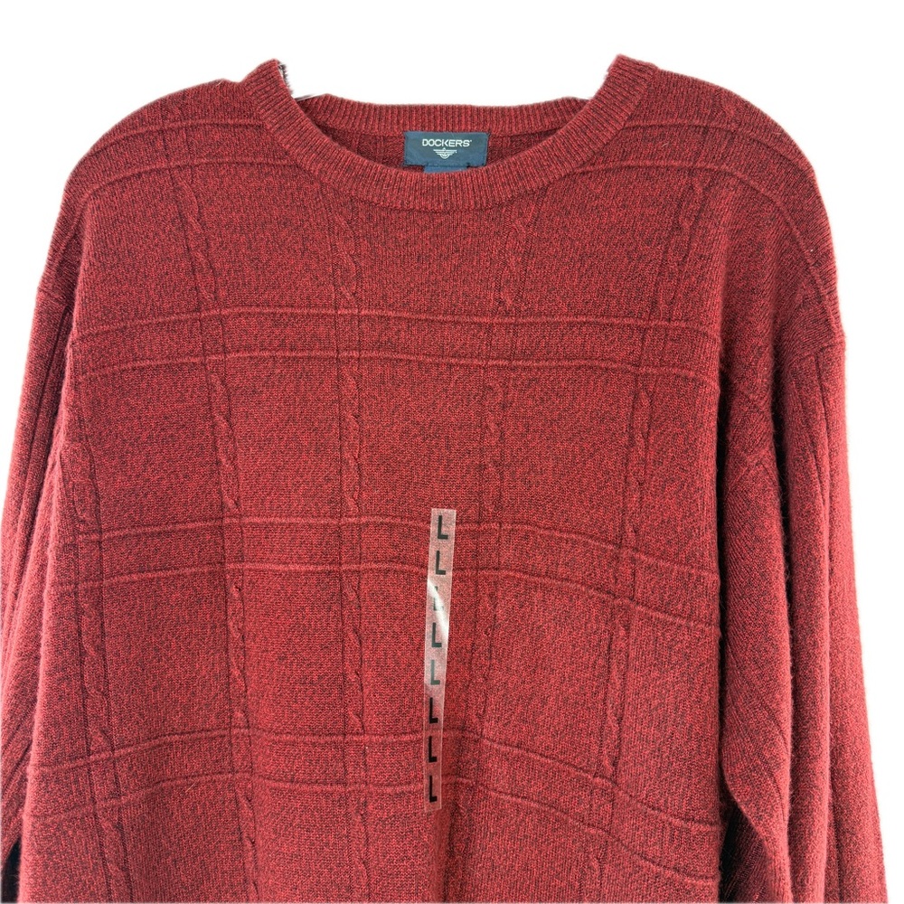 Dockers Soft Acrylic Red Marled Windowpane Crewneck Sweater Mens Size Large NEW! - Picture 3 of 13